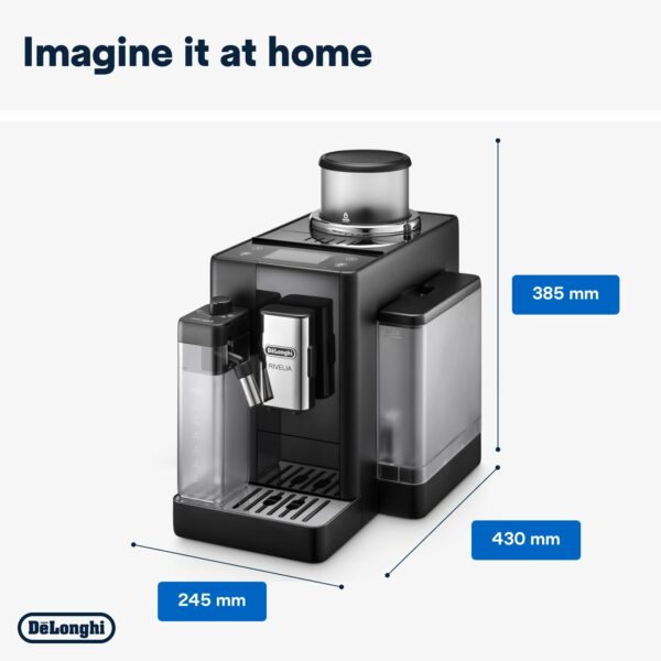 De'Longhi Rivelia EXAM440.55.B, Fully Automatic Coffee Machine with LatteCrema Hot, Automatic Milk Frother, Compact Size Bean to Cup Coffee Machine, 16 Recipes, Full Touch Colored Display, Black