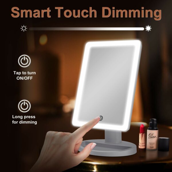 FASCINATE Makeup Vanity Mirror with 3 Color Lighting and Detachable 10X Magnification, 72 Led Lights Adjustable Dimming Touch Sensor, Dual Power Supply, 180° Rotation, Portable Cosmetic Mirror