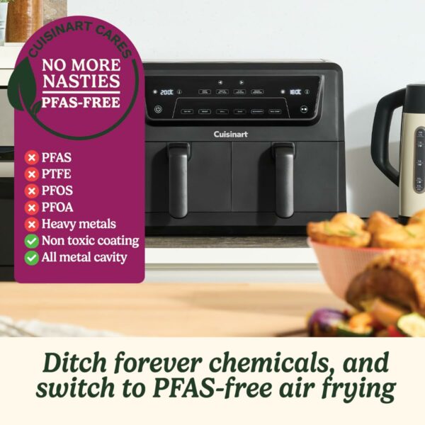 Cuisinart XXL10.4L Air Fryer with 2 x 5.2L Drawers |PFAS Free|Chemical-free cooking | Air Fry, Roast, Grill, Bake, Dehydrate, Max Crisp, Keep Warm | Dual Zones - cook 8+ portions|Dishwasher Safe