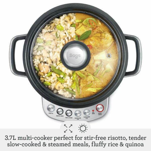 Sage - The Risotto Plus - Multi Cooker with Stir Free Risotto - Sauté, Rice, Steam, Sear, Slow Cook Low/High & Auto Keep Warm Functionality - Brushed Stainless Steel