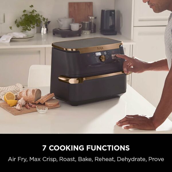 Ninja Foodi FlexDrawer Air Fryer, Dual Zone with Removable Divider, Large 10.4L Drawer, 7-in-1, Air-Fryer, Air Fry, Roast, Bake, Crisp, Non-Stick Dishwasher Safe Parts, Black and Copper, AF500UKCP