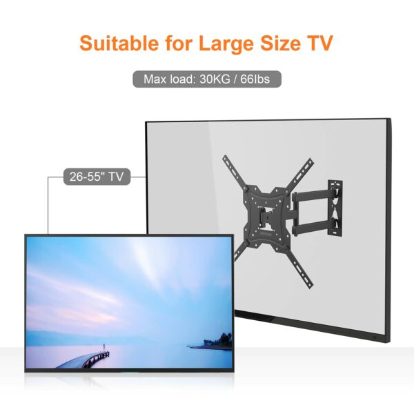GRIFEMA GB1004 Swivel TV Wall Bracket, for 26-55 inch Screens, for Flat & Curved TV up to 30KG, Tilt (+ 5°，-10°), VESA Mount 75x75MM to 400X400MM,Black