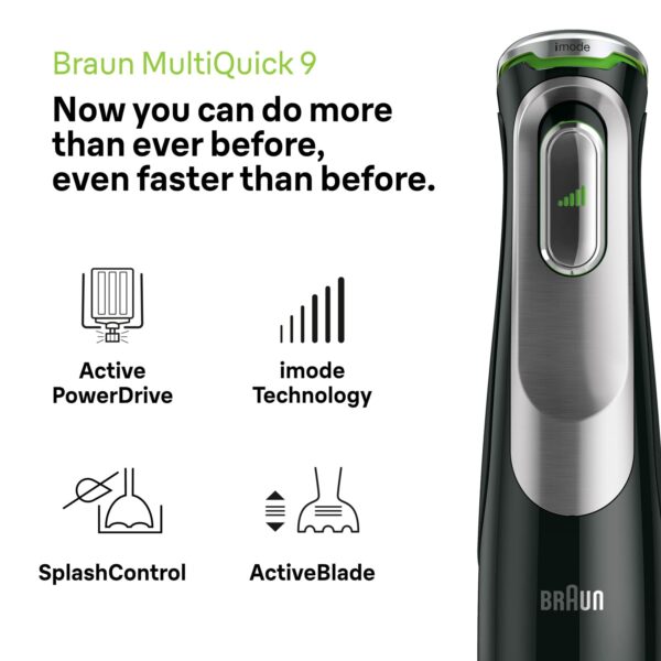 Braun MultiQuick 9 Hand Blender, Mixer, XL Food Processor, Active PowerDrive Technology, Multifunctional Bowl with 0.6L Capacity, 1200W, MQ9187XLI, Black