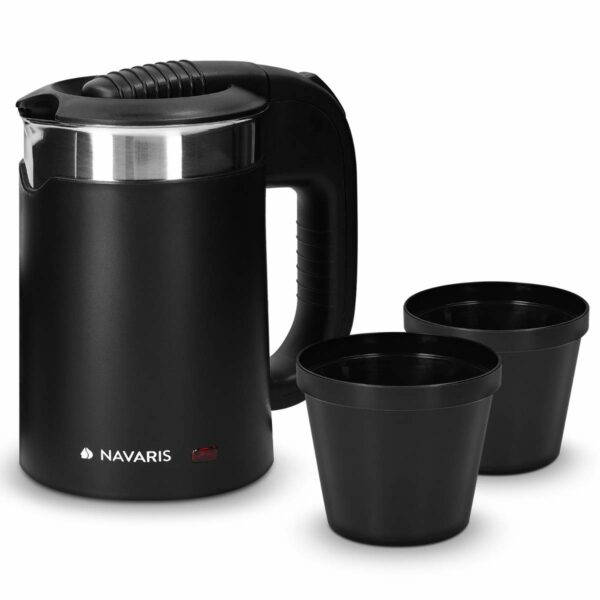 Navaris Travel Kettle Electric - 0.5 Litre - Small Kettle with Dual Walls and Boil Dry Protection - 1100W Holiday Kettles with 2 Cups