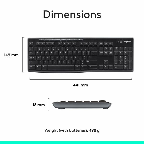 Logitech MK270 Wireless Keyboard and Mouse Combo for Windows, 2.4 GHz Wireless, Compact Mouse, 8 Multimedia and Shortcut Keys, 2-Year Battery Life, for PC, Laptop, QWERTY UK English Layout - Black