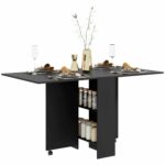 Homcom Folding Dining Table, Drop Leaf Table with 2-Tier Shelves, Rolling Casters, for Small Spaces, Kitchen, Black