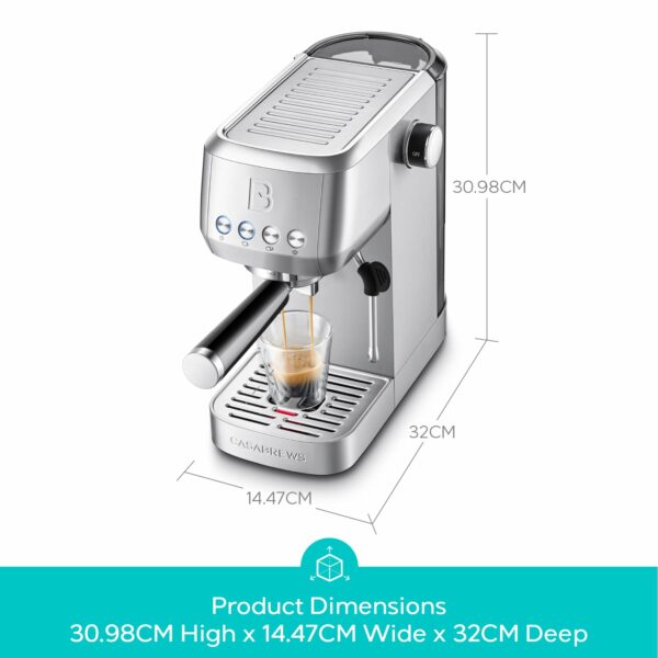 CASABREWS 3700 Essential Espresso Machine 20 Bar, Stainless Steel Cappuccino & Latte Machine with Steam Frother for Home, 1.3L Water Tank, Silver