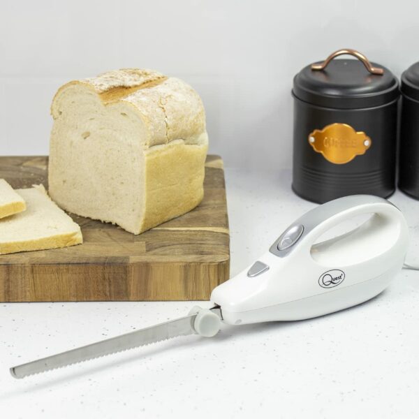 QUEST 35059 Electric Serrated Carving Knife/Cut Turkey, Beef, Chicken, Lamb, Ham, Bread, Vegetables, & Fruits With Ease / 120W / White Colour