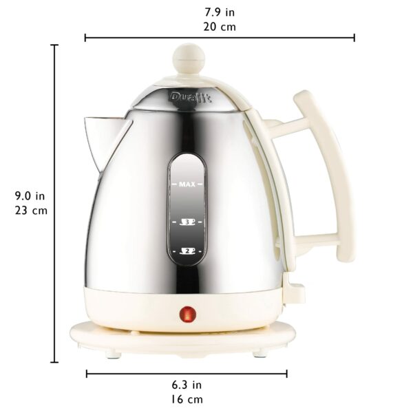 Dualit Lite Kettle | 1 L 2 kW Jug Kettle | Polished with Canvas White Trim, High Gloss Finish | Fast Boiling Kettle by Dualit | 72203, Silver/Canvas White