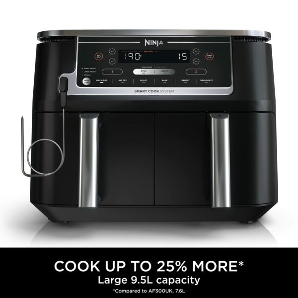 Ninja Foodi MAX Dual Zone Digital Air Fryer, Smart Cook System, 2 Drawers, 9.5L, 6-in-1, Digital Probe, Air Fry