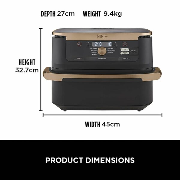 Ninja Foodi FlexDrawer Air Fryer, Dual Zone with Removable Divider, Large 10.4L Drawer, 7-in-1, Air-Fryer, Air Fry, Roast, Bake, Crisp, Non-Stick Dishwasher Safe Parts, Black and Copper, AF500UKCP