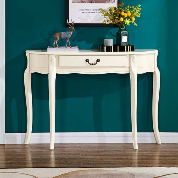 Half Moon Shape Hall Entryway Table, Small Semi Round Console Table with Drawer, Narrow End Table