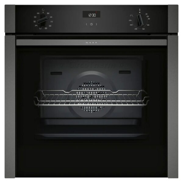 NEFF N50 B3ACE4HG0B Single Oven with Slide and Hide (fixed handle), Circotherm, Cliprails, Integrated, Graphite-Grey
