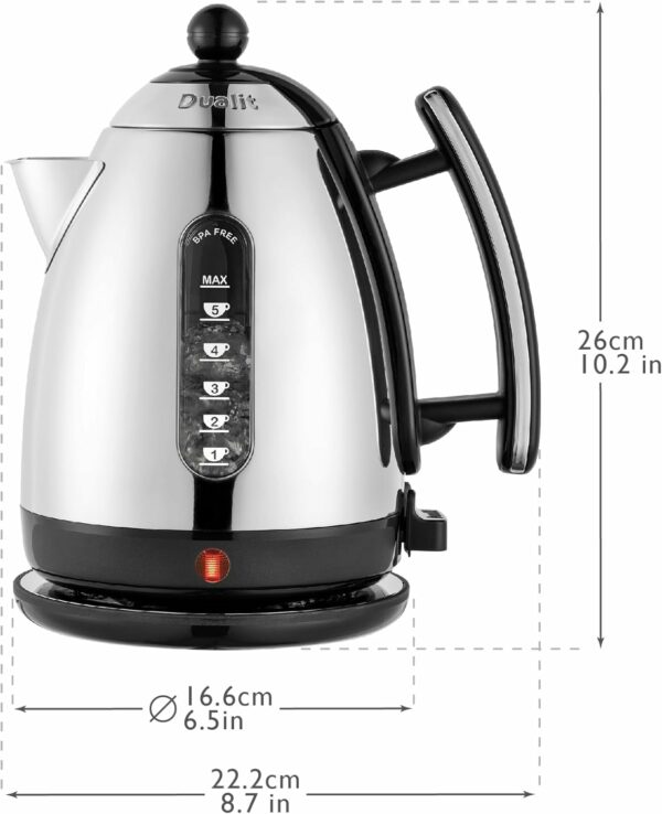 Dualit Lite Kettle - 1.5L Jug Kettle - Polished with Black Trim, High Gloss Finish - Fast Boiling Kettle by Dualit - 72010, Black