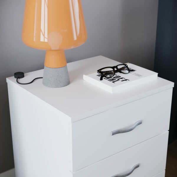 Vida Designs Large White Bedside Cabinet Chest of Drawers, 3 Drawer With Metal Handles