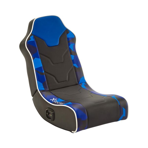 Hermes 2.0 Floor Rocker Gaming Chair for Kids and Juniors, Low Folding Rocking Seat with Stereo Speakers, Faux Leather - Blue