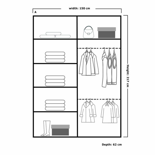Double Mirror Sliding Door Wardrobe with LED LIGHT 90/120/150/180/203 (Oak, 150cm)