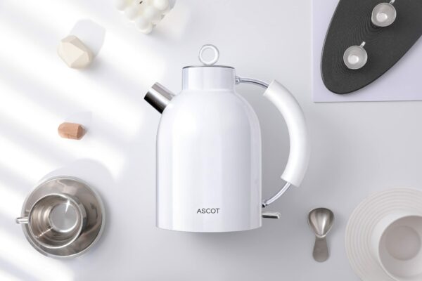 Stainless Steel Kettle, ASCOT Electric Kettle, 2200 W, 1.6 Litres, Retro Design, Wireless Tea Maker, BPA , Boil Dry Protection, Automatic Shut-Off, White