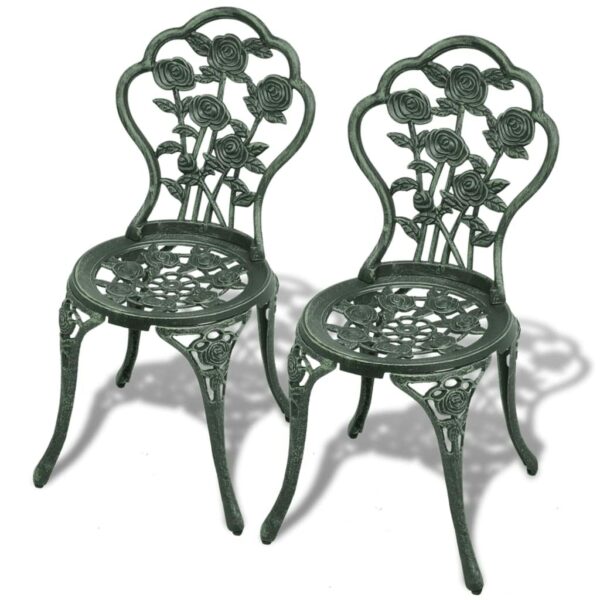 vidaXL 3 Piece Bistro Set in Green - Cast Aluminium Outdoor Dining Set with Circular Table and Two Chairs