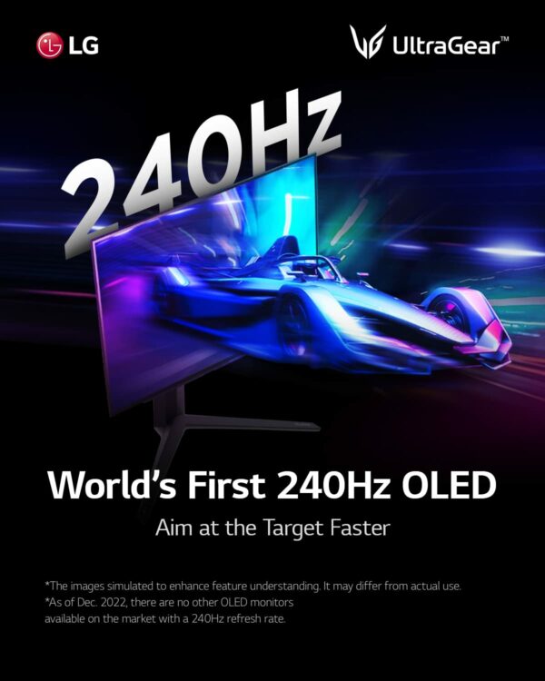 LG UltraGear 27GR95QE - 27 inch OLED Gaming Monitor QHD (2560 x 1440), 240Hz Refresh Rate, 0.03ms (GtG) Response Time, Anti-glare, AMD FreeSync Premium, NVIDIA G-SYNC Compatible, HDMI 2.1