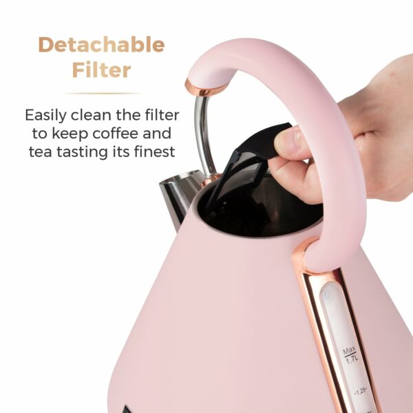 Tower T10044PNK Cavaletto Pyramid Kettle with Fast Boil 1.7 Litre 3000 W Marshmallow Pink and Rose Gold