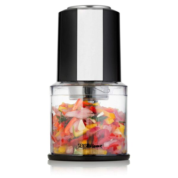 Sensio Home Mini Food Chopper Processor – Electric Dicer, Onion and Other Vegetables - 600ml Blender Bowl and Quad Durable Stainless-Steel Blades – 300W