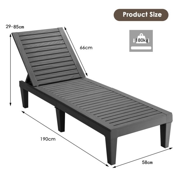 COSTWAY Sun Lounger, 4/5 Positions Adjustable Outdoor Chaise Lounge Chair with Wood Texture Surface, All-Weather Sunbed Recliner Chair for Garden, Patio, Beach and Poolside (without Armrests, Black)