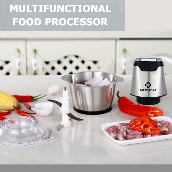 Mini Chopper 400W LINKChef Mini Food Processor Vegetable Chopper 1.2L Stainless Steel Bowl, Meat Grinder with 4 bi-Level Blades for Meat Vegetable Fruit