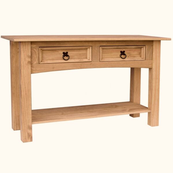 Console Table, 2 Drawer With Shelf, Rectangular, Waxed Solid Pine Wood, Traditional, Rustic, 31 x 83 x 70