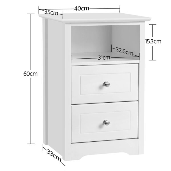 Yaheetech White BedsideTable, Bedside Cabinet Chest of 2 Drawers, Wooden Nightstand with Storage Shelf for Living Room/Bedroom Furniture