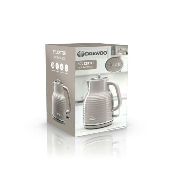 Daewoo Sienna Rapid Boil Kettle 1.7L, 3KW Cordless Electric Kettle, 360° Base, Auto Shut Off, Taupe Finish, Home, Office, Student Kitchen