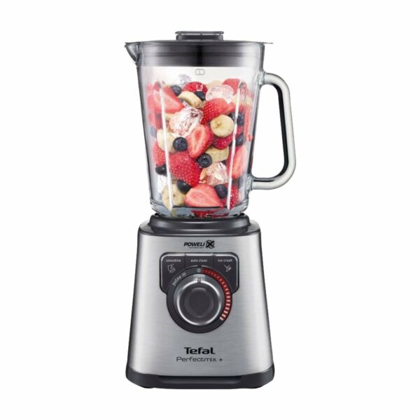 Tefal Perfect Mix High Speed Blender, Smoothie Maker, Ice Crush, 2L Glass Jug, 1200W, 4 Removable Powelix Blades, 3 Programs + Pulse, Grey, BL811D40