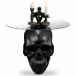 Thyle Gothic Skull Glass Topped Table - Round Gothic Coffee Table with Spooky End Tables and Pedestal Design for Living Room Accessories and Home Decor