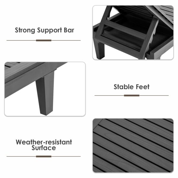 COSTWAY Sun Lounger, 4/5 Positions Adjustable Outdoor Chaise Lounge Chair with Wood Texture Surface, All-Weather Sunbed Recliner Chair for Garden, Patio, Beach and Poolside (without Armrests, Black)