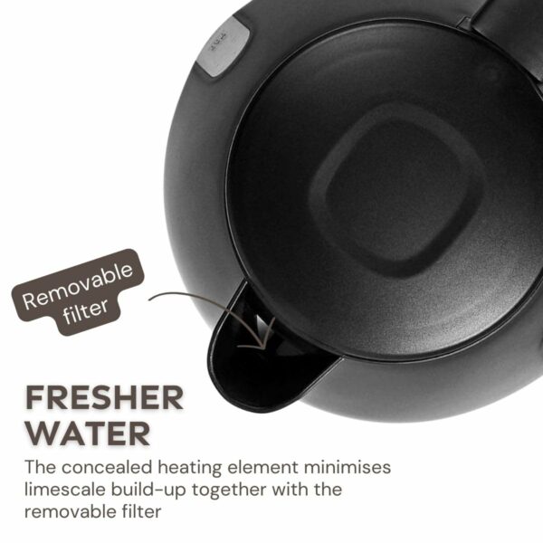 Ex-Pro Electric Kettle, 1.0L Capacity with Quick Boil Time, Boil-Dry Protection and Removable Filter for Fresher Water, 2150W - Black