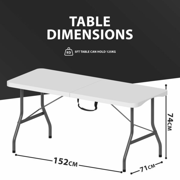 Folding Table 5FT Heavy Duty Foldable Table Portable and Durable Aluminium Frame Perfect for Camping Catering Picnic