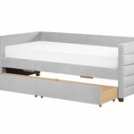 Beliani Velvet Daybed EU Single Size with Slatted Frame and Drawers Light Grey Marray