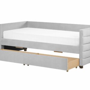 Beliani Velvet Daybed EU Single Size with Slatted Frame and Drawers Light Grey Marray