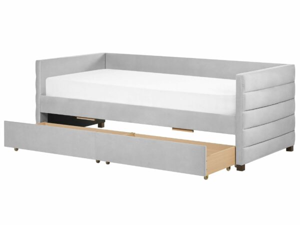 Beliani Velvet Daybed EU Single Size with Slatted Frame and Drawers Light Grey Marray