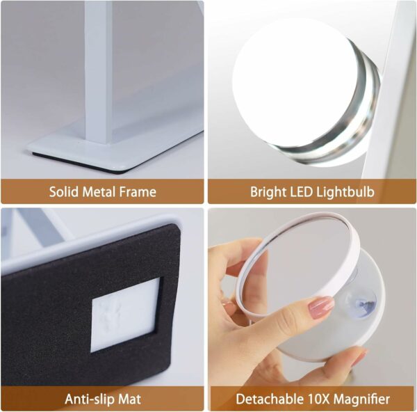 FENCHILIN Vanity Mirror with Lights Makeup Mirror with Lights 9 LED Bulbs Lighted Hollywood Mirror Light up Vanity Mirror 360° Rotation 3 Color Lighting Modes 10X Magnifying Dressing Table Mirror