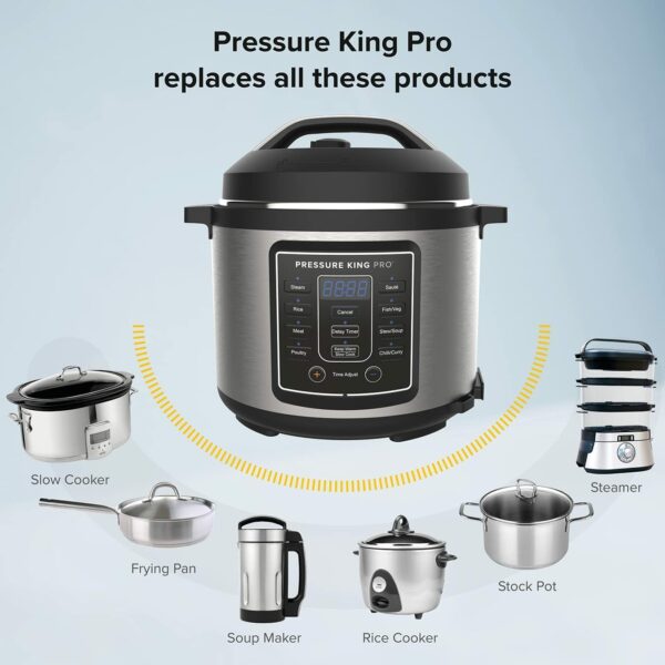 Drew&Cole Pressure King Pro 14-in-1 Digital Pressure Cooker – 4.8L Capacity – Automatic Keep Warm - 24h Delay Timer – Oven & Dishwasher Safe - 6+ servings - Charcoal Grey