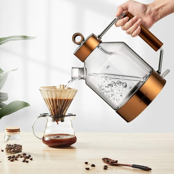 Electric Kettle, ASCOT Glass Electric Tea Kettle 1.6L 2200W Tea Heater & Hot Water Boiler, Borosilicate Glass, BPA-Free, Auto Shut-Off and Boil-Dry Protection (Copper)
