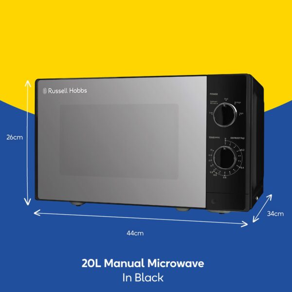 Russell Hobbs 20 Litre 800W Black Solo Manual Microwave, 5 Power Levels, Integrated Timer and Defrost Function, Easy Clean RHM2027B
