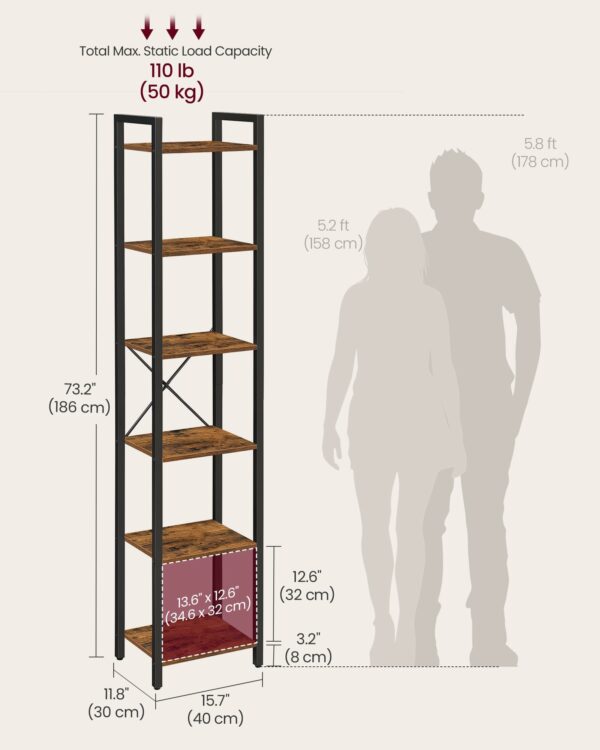 Vasagle 6-Tier Bookshelf, Bookcase, Shelving Unit