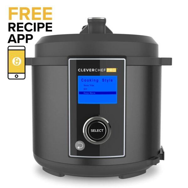 CleverChef Pro- 6-in-1 Digital Pressure Cooker 5.7L - Multicooker, Slow Cooker, Soup Maker, Rice Cooker, Sous Vide - Free Drew&Cole Recipe App - Energy Efficient Cooking - Non-Stick Coating - Black
