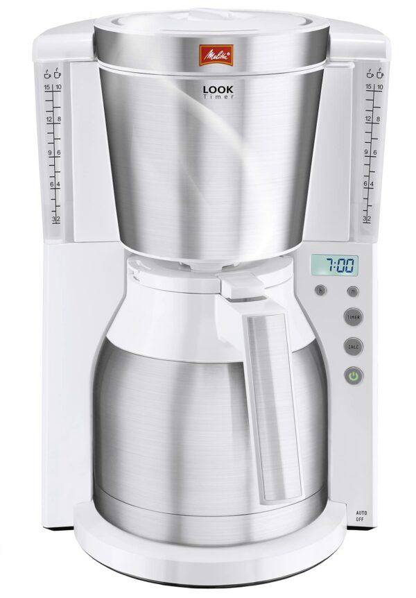 Melitta Filter Coffee Machine with Insulated Jug, Timer Feature, Aroma Selector, Look Therm Timer, White/Brushed Steel, 1011-15