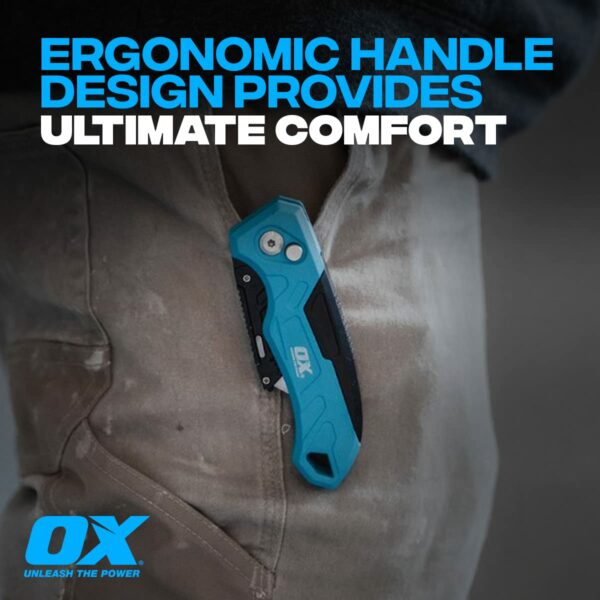 OX Tools P224301 Pro Heavy Duty Fixed Blade Folding Knife, Blue / Black