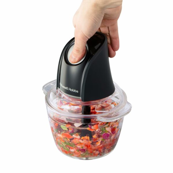 Russell Hobbs Food Processor [Mini Chopper] Electric Dicer (For Vegetables, Fruit, Meat, Garlic, Onion, 1L Bowl, Dishwasher Safe, 2 Speeds,Stainless Steel Blades, 350 peak power) Matte Charcoal 27131