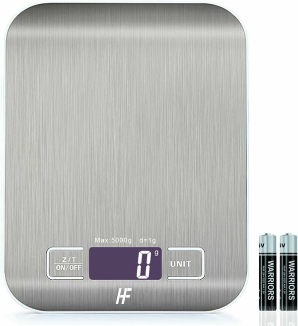HomeFashion 5kg 1g 11lb Digital Kitchen Scales Food Scale with stainless steel Platform Electronic Cooking Backlit LCD Display Multifunction for Home and Office Use