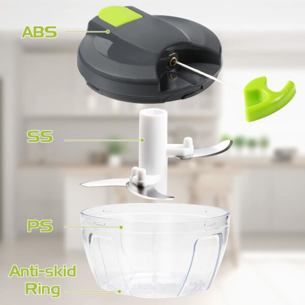 Sinnsally Manual Food Chopper Pull String,Hand Food Shredder,Onions Slicer Cutter Dicer,Garlic Slap Press,Manual Processor Vegetable Blender Chopping Onions (520ml)